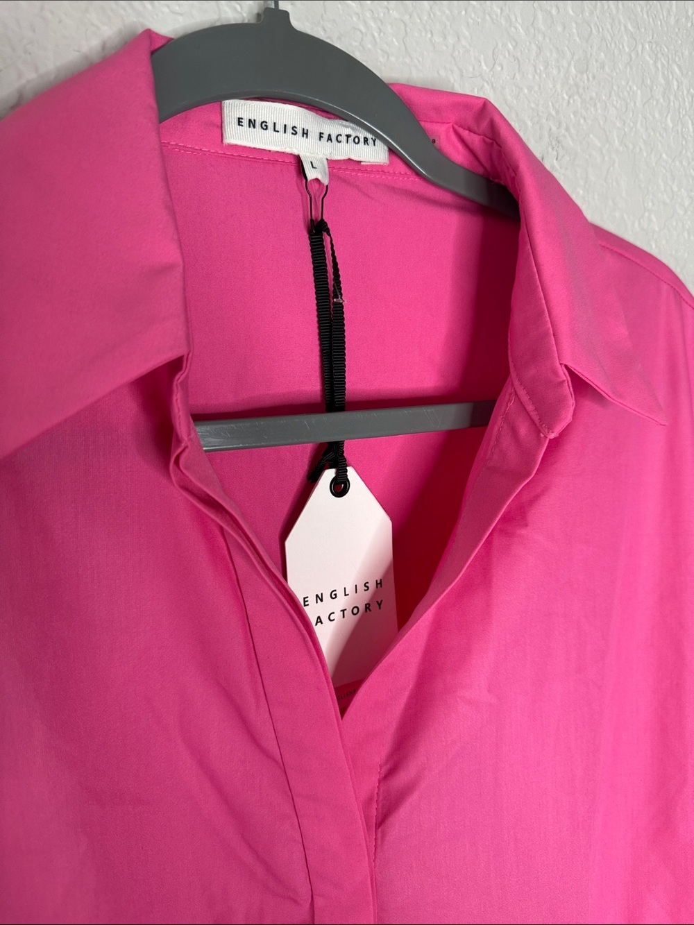 NWT English Factory Balloon Sleeve Pink Tiered Midi Shirt Dress Large Buttons - Picture 3 of 8